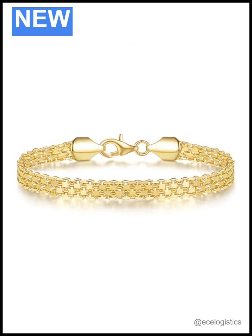 14k Gold Plated Mesh Chain Link Bracelet Dainty Stackable Jewelry Gift Box